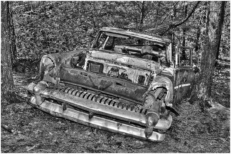 Abandoned car no 1 b&w pres s